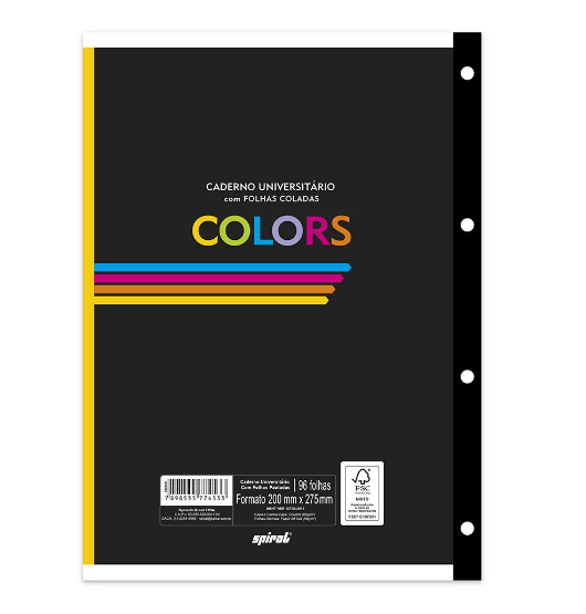 Caderno universitário c/96 fls coladas colors 74533 Spiral PT 1 UN