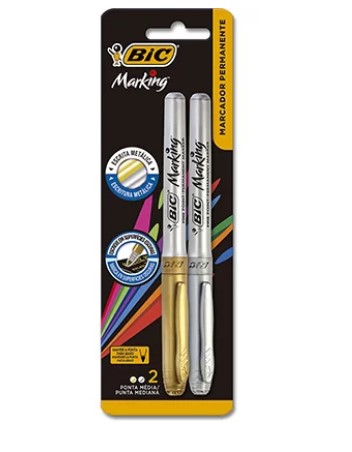 Pincel marcador permanente 1,1mm 2 cores metalicas 903936 Bic BT 2 UN