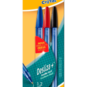 CANETA 3 UNIDADES ESFEROGRÁFICA MEDIA 1.2 CRISTAL - BIC