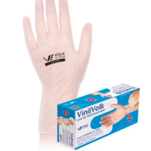 Luva de vinil descartável transparente c/amido G Volk do Brasil CX 100 UN