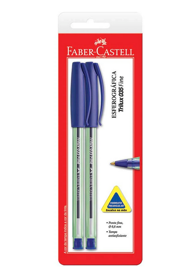 CANETA ESFEROGRÁFICA 2 UNIDADES TRILUX FINA AZUL BLISTER