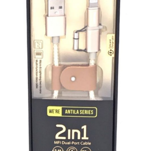 Cabo de Dados 2 em 1 Baseus Antila - Tipo Corda - 1 metro - Para Micro Usb/V8 e Lightning - Dourado