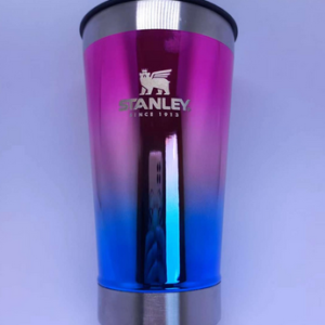 Copo Térmico 473ml com Tampa e abridor Cores Metálicas Degradê Titanium vermelho azul