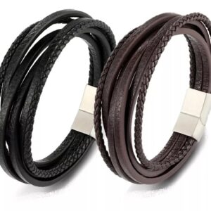 Pulseira masculina couro executiva luxo elegante