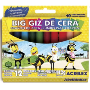 Giz de cera 12 cores gizão 09111 Acrilex CX 1 CJ