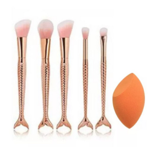 Kit Com 5 Pinceis + Esponja Maquiagem Maquiadora Sereia +nf