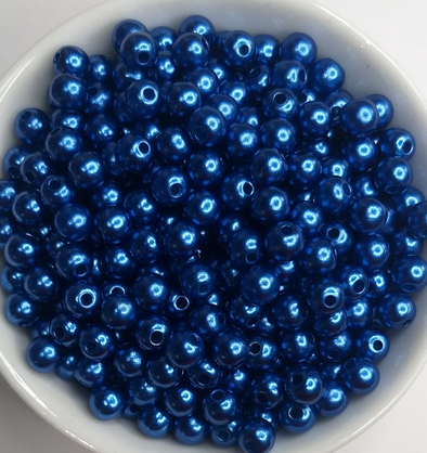 100 Pérolas 6mm ABS Inteira Com Furo 10g azul roya