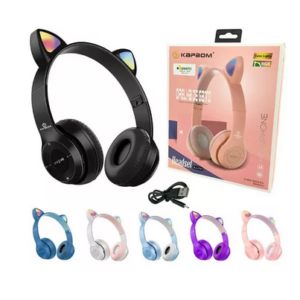 Headset Fone De Ouvido Bluetooth Led Orelha Gato Headphone Cor Azul-celeste