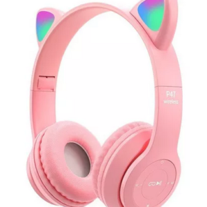 Headset Fone De Ouvido Bluetooth Led Orelha Gato Headphone rosa