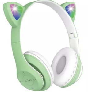 Fone Gatinho Sem Fio Led Bluetooth Infantil Orelha Gato Cat Cor Verde