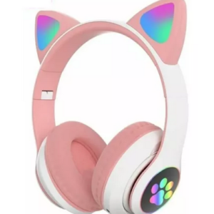 Fone de ouvido over-ear gamer sem fio CAT STN-28 rosa com luz LED